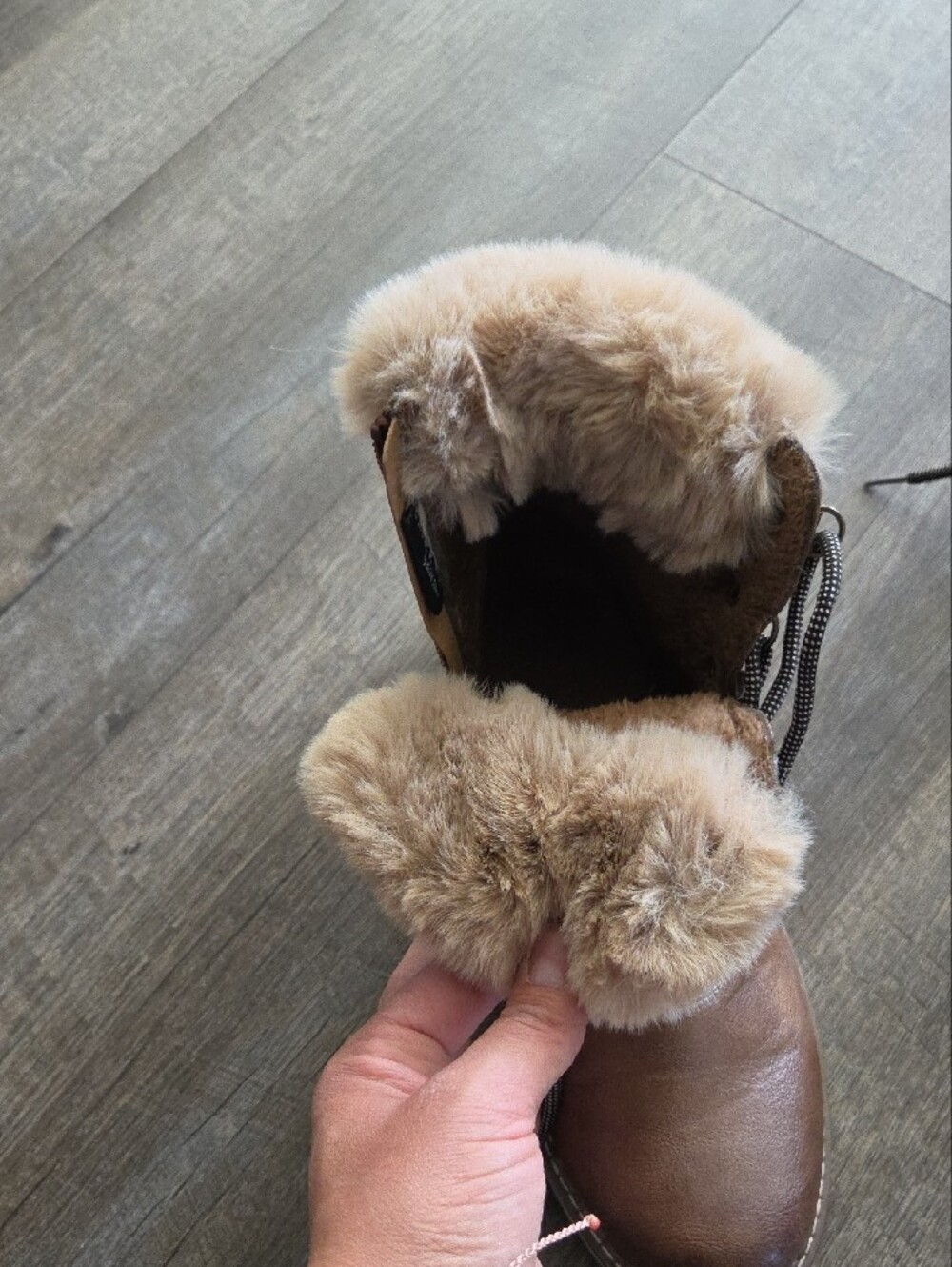 Women's Brown Lace-Up Faux Fur Trim Boots - Picture 9 of 9